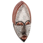 African wood mask, 'Peace Time' - West African Wood Mask with Aluminum Accent Original Design