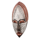 African wood mask, 'Peace Time' - West African Wood Mask with Aluminum Accent Original Design