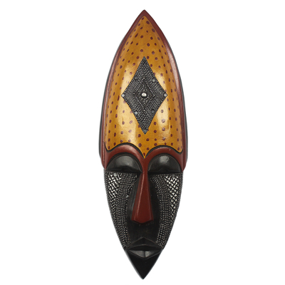 African wood and aluminum mask, 'Ewe Beauty' - Aluminum Accented African Wood Mask