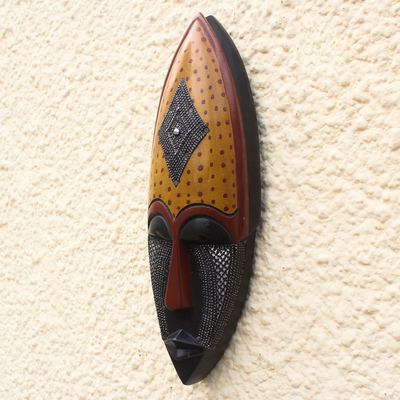 African wood and aluminum mask, 'Ewe Beauty' - Aluminum Accented African Wood Mask