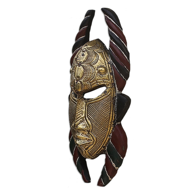Afrikanische Maske aus Holz und Messing, „Sikakokor“ – Afrikanische Maske aus geprägtem Messing und Holz