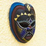 Beaded African wood mask, 'Kande' - African Wood Wall Mask with Brass and Beading