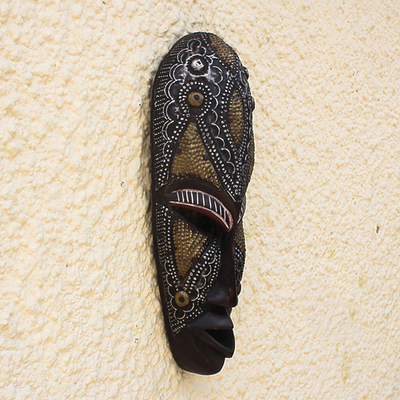 African wood and metal mask, 'Babangida' - Original Wood and Metal Mask from Ghana