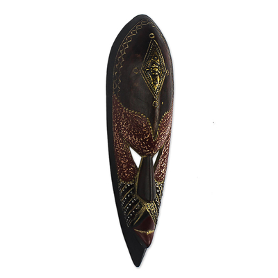 African wood and brass mask, 'Nasara' - Brass and Wood African Wall Mask