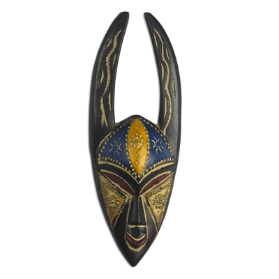 Afrikanische Maske aus Holz und Messing - Afrikanische Maske aus geprägtem Messing und Holz