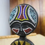 Beaded wood fertility doll, 'Akan Ashanti Doll II' - West African Beaded Wood Fertility Doll Statuette