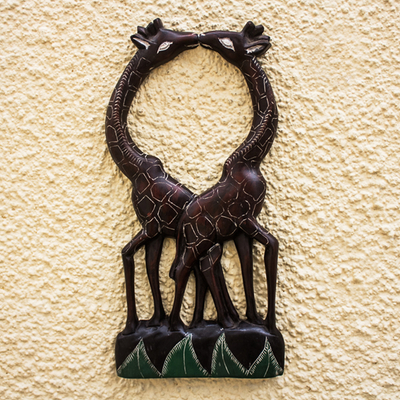 Acento de pared de madera - Acento de pared romántico de jirafa tallada a mano