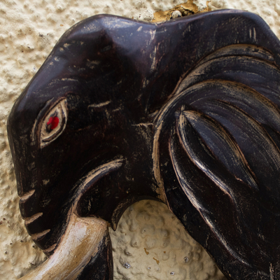 Wood wall hook, 'Elephant in Profile' - Hand Crafted Wood Elephant Wall Hook from Ghana