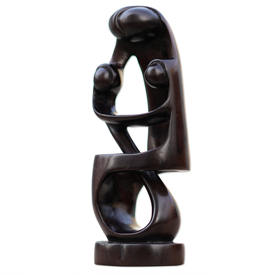 Ebony wood statuette, 'Monarch Mother' - Hand Carved Ebony Wood Statuette from Africa