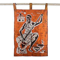 Cotton batik wall hanging, 'A Woman Cooking' - West African Batik Wall Art of Woman Cooking