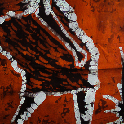 Wandbehang aus Baumwollbatik - Batik-Wandbehang aus westafrikanischer Baumwolle in Orange und Braun
