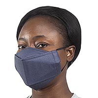 Máscara facial de algodón, 'Ghanaian Grey' - Máscara facial de algodón gris sólido de doble capa hecha a mano