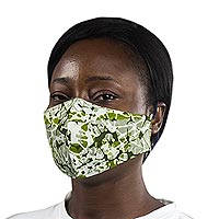 Family set of cotton face masks, 'Jungle Intrigue' (set of 3) - 1 Adult and 2 Child's Green Cotton Print Face Masks (3)