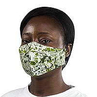 Cotton face mask, 'Ghanaian Forest' - 2-Layer African Cotton Print Face Mask in Green & Yellow