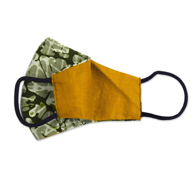 Gesichtsmaske aus Baumwolle - 2-lagige Gesichtsmaske mit afrikanischem Baumwolldruck in Grün und Gelb
