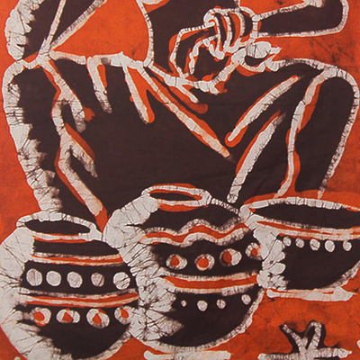 Wandbehang aus Baumwollbatik, 'Thinking I - Handgemachte Baumwollbatik-Wandhängung aus Ghana