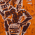 Wandbehang aus Baumwollbatik - Orangefarbener Batik-Wandbehang mit afrikanischen Trommlern