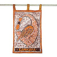 Cotton batik wall hanging, 'Sankofa' - Adinkra Symbol Cotton Batik Wall Hanging