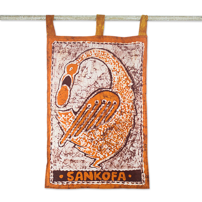 Cotton batik wall hanging, 'Sankofa' - Adinkra Symbol Cotton Batik Wall Hanging