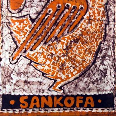 Wandbehang aus Baumwollbatik, 'Sankofa'. - Adinkra-Symbol Baumwollbatik Wandbehang