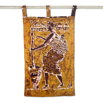 Cotton batik wall hanging, 'Sweet Mother I' - West African Cotton Batik Wall Hanging