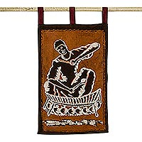 Wandbehang aus Batik-Baumwolle, „Follow the Music“ – Wandbehang aus Batik-Baumwolle mit Musikmotiv