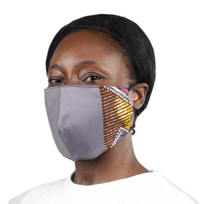Mascarilla facial patchwork algodón - Mascarilla anudada de 2 capas con patchwork de algodón de Ghana