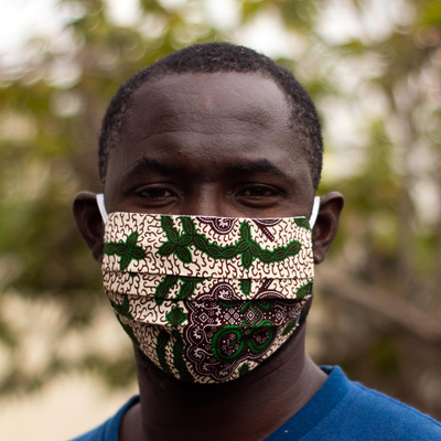 Gesichtsmaske aus Baumwolle - 2-lagige elastische Loop-Gesichtsmaske aus grüner und weißer Baumwolle