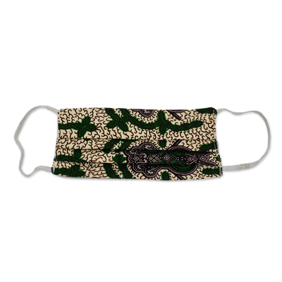 Cotton face mask, 'Help You, Help Me' - 2-Layer Elastic Loop Face Mask in Green & White Cotton