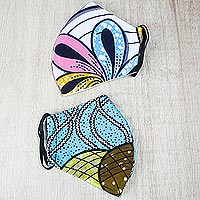 Cotton face masks, 'Cheerful Pastels' (pair) - 2 Double Layer African Pastel Cotton Print Face Masks