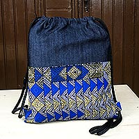 Cotton backpack, 'Denim Blues' - Casual Cotton Backpack in Solid and Print Blue Fabric