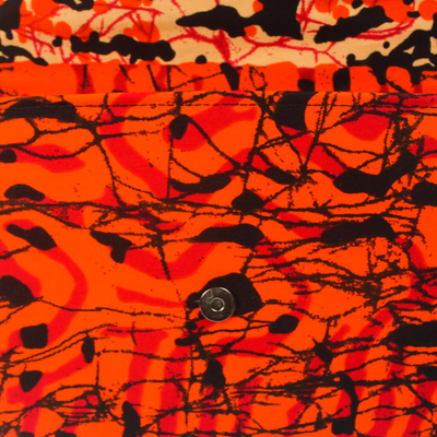 Clutch de algodón, 'Donowa' - Clutch de algodón de color naranja brillante, negro y rojo