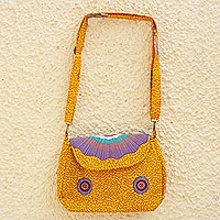 Bolso de hombro de algodón, 'Awia Pue' - Bolso de hombro de algodón amarillo/multicolor de Ghana