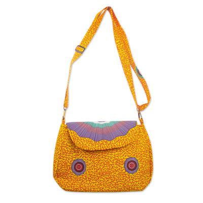 Cotton shoulder bag, 'Awia Pue' - Yellow/Multi Cotton Shoulder Bag from Ghana