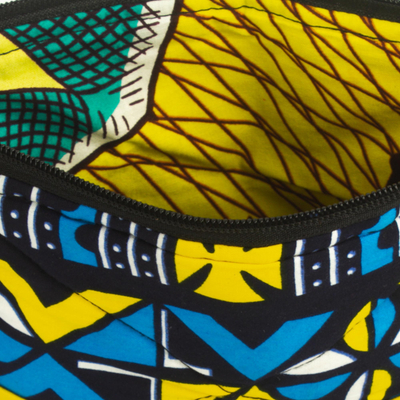 Cotton shoulder bag, 'Nkabom' - Bright Blue and Yellow Cotton Shoulder Bag