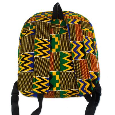 Cotton backpack, 'Ashanti Pride' - Bold Cotton Ashanti Backpack with Inner Pockets