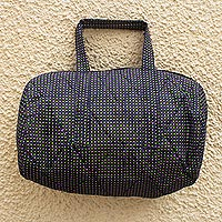 Cotton duffel bag, 'Obrempong' - Dotted Midnight Blue Cotton Duffel Bag