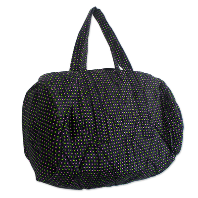 Cotton duffel bag, 'Obrempong' - Dotted Midnight Blue Cotton Duffel Bag