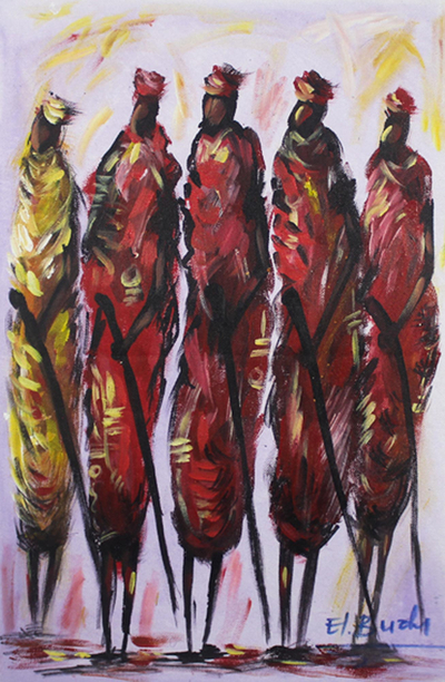 'Maasai Warriors' - Original Acrylic Painting of Maasai Warriors