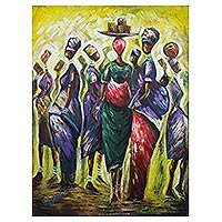 'África Mothers Pride' - Pintura colorida original de mujeres africanas