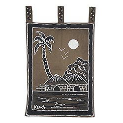 Hand-painted cotton wall hanging, 'New Moon' - Hand Painted West African Village Wall Hanging