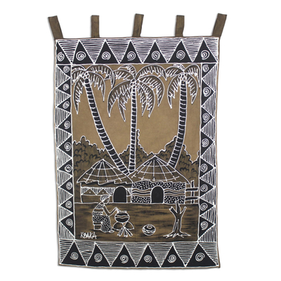 Handbemalter Wandbehang aus Baumwolle - Wandbehang aus afrikanischer Dorfbaumwolle
