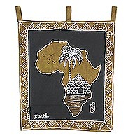 Hand-painted cotton wall hanging, 'My Africa' - Signed African Cotton Wall Hanging