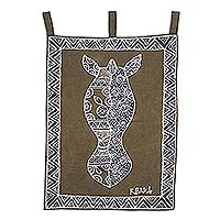 Hand-painted cotton wall hanging, 'The Horse' - Horse Motif Hand Painted Cotton Wall Hanging