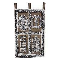 Hand-painted cotton wall hanging, 'Adinkra Symbols' - Adinkra Symbol Hand Painted Wall Hanging