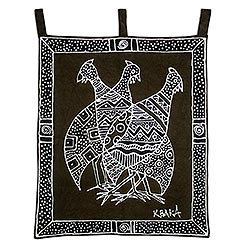 Hand-painted cotton wall hanging, 'Guinea Fowl' - Cotton Wall Hanging with Hand Painted Design