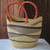 Raffia shopping basket, 'Breezy Stripes' - Handwoven Striped Raffia Shopping Basket