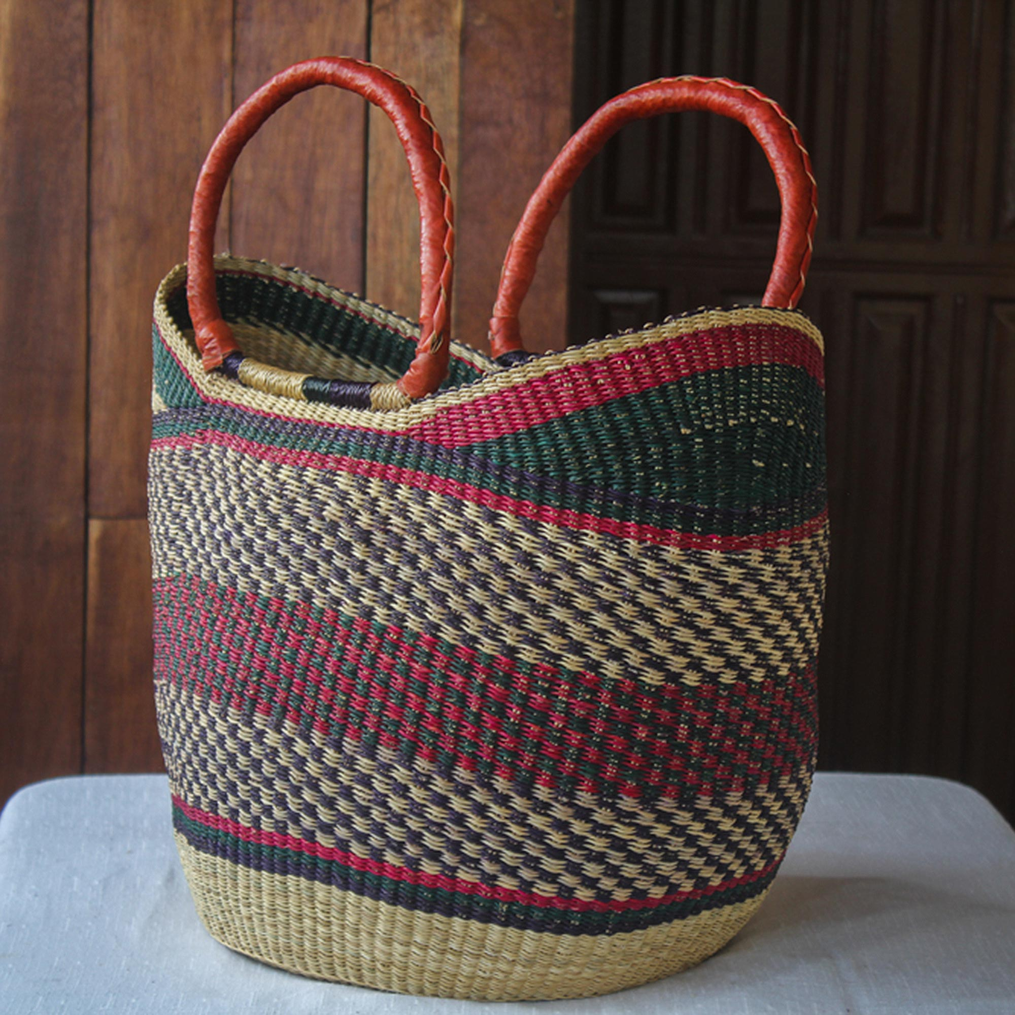 Colorful Hand Woven Raffia Basket Bag from Ghana - Eban | NOVICA