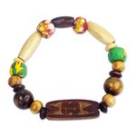 Tiger's eye beaded unity bracelet, 'Each is a Link' - Glass and Bamboo Beaded Unity Bracelet with Tiger's Eye