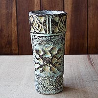 Decorative ceramic vase, 'Unity' - Hand Crafted Decorative Ceramic Crocodile Vase from Africa